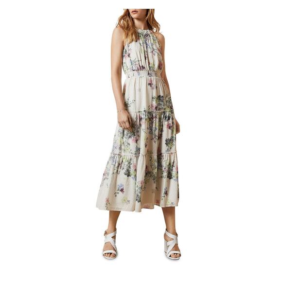 Ted Baker London Dresses & Skirts - Ted Baker Kahlay Floral Print Smocked Halter Sleeveless White Midi Dress 8